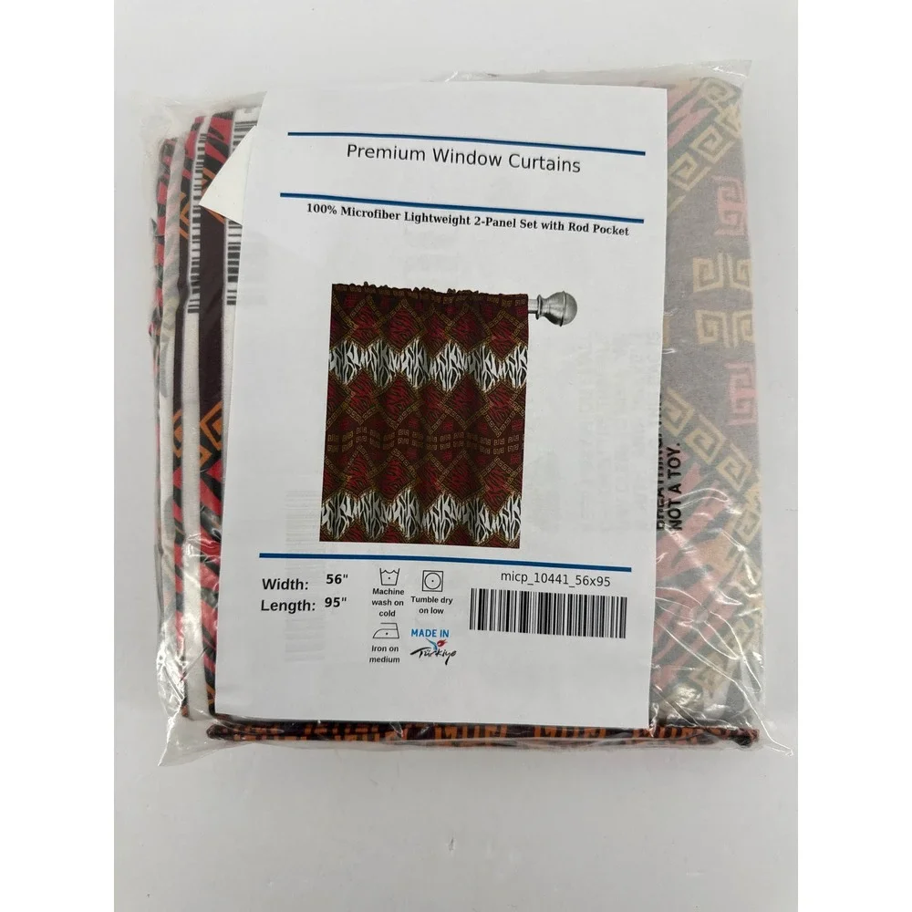 Ambesonne Tribal Zebra Print Window Curtains 2 Panel Set Red Brown 56x95 NEW